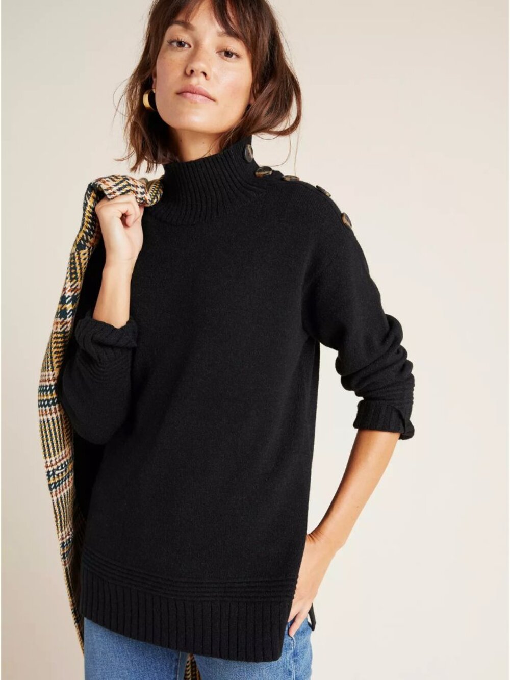 Anthropologie Margarita Button Detail Oversized Tunic Sweater Roomy